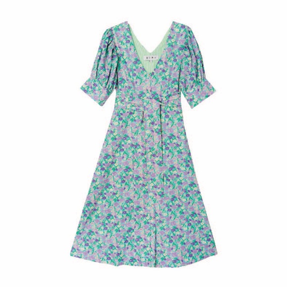 Elegant Floral Midi Dress in Purple and Green - Picture 4 of 14